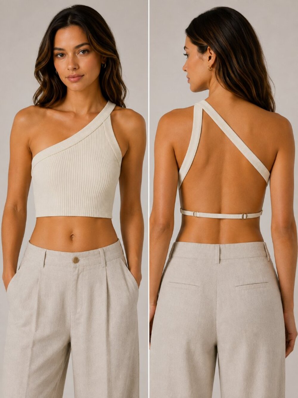 Jacquemus Beige Ribbed Linen Halter Crop Top Size 36 (US 2-4) Made in Portugal
